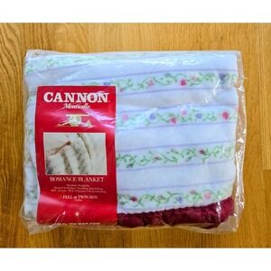 VTG NOS Cannon Monticello Romance Blanket Floral Vines/Striped Twin/Full 72x90